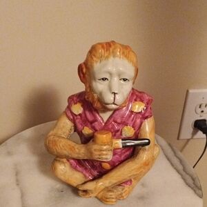 Colorful Monkey Figurine with Pipe